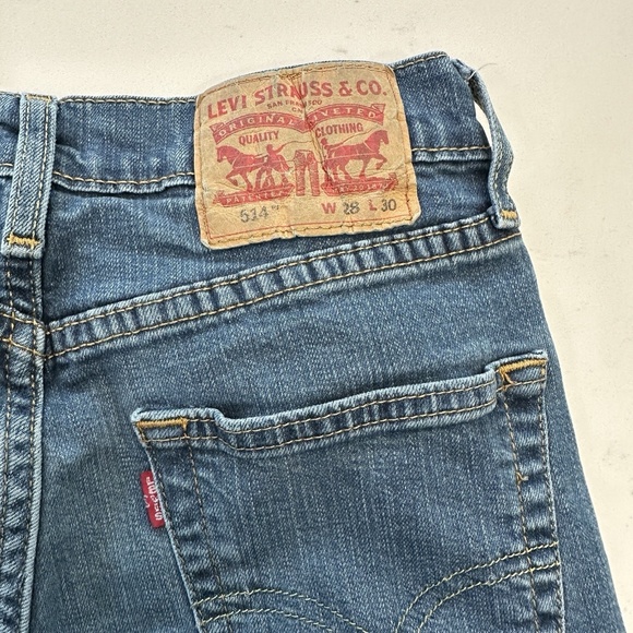 Levis 514 Jeans Mens 28x30 Blue Slim Mid Rise Medium Wash Straight Faded Denim - Picture 3 of 12